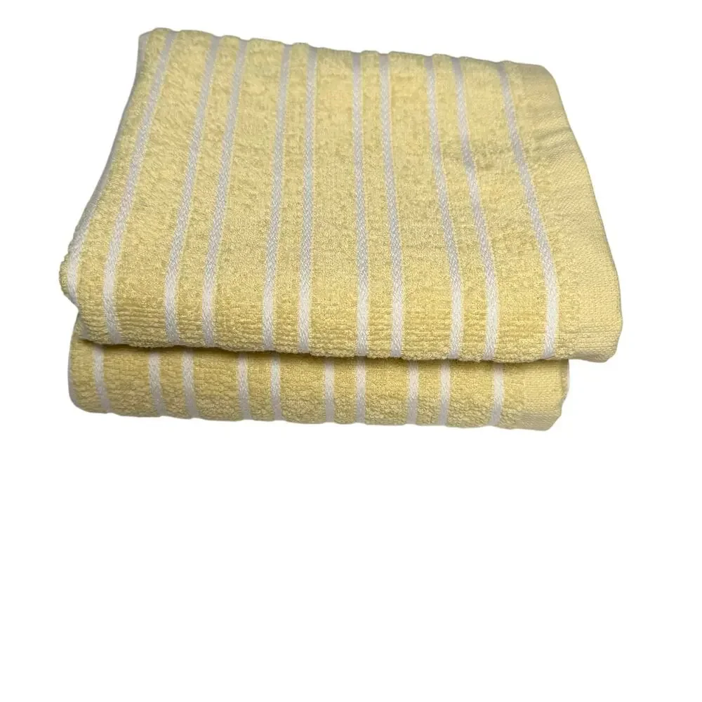 Set of 2 Yellow & White Striped Hand Towels 100% Cotton Oeko-Tex Certified NWOT